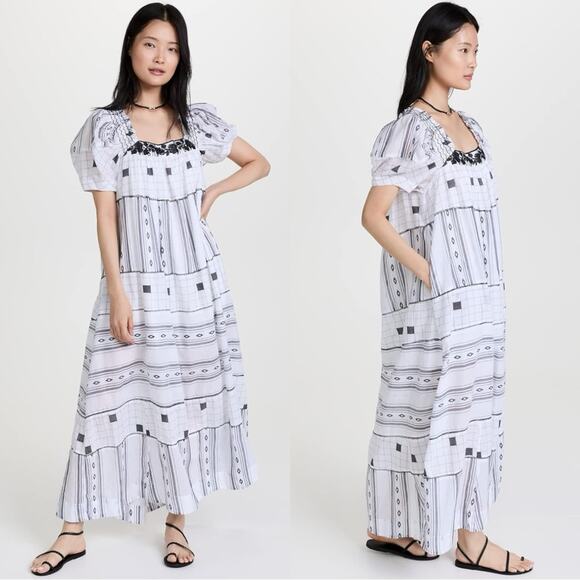 Free People Western Bohemian Jamie Embroidered Maxi Dress Size Large Ethereal - Picture 10 of 15